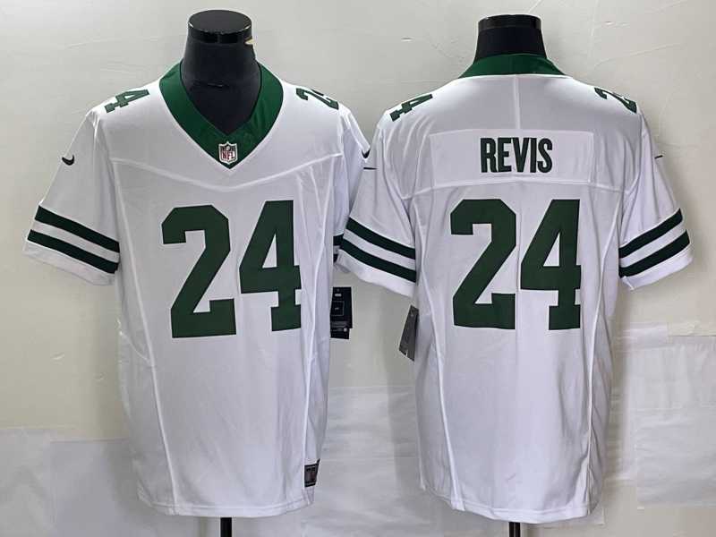 Mens New York Jets #24 Darrelle Revis White 2023 F.U.S.E. Vapor Limited Throwback Stitched Football Jersey